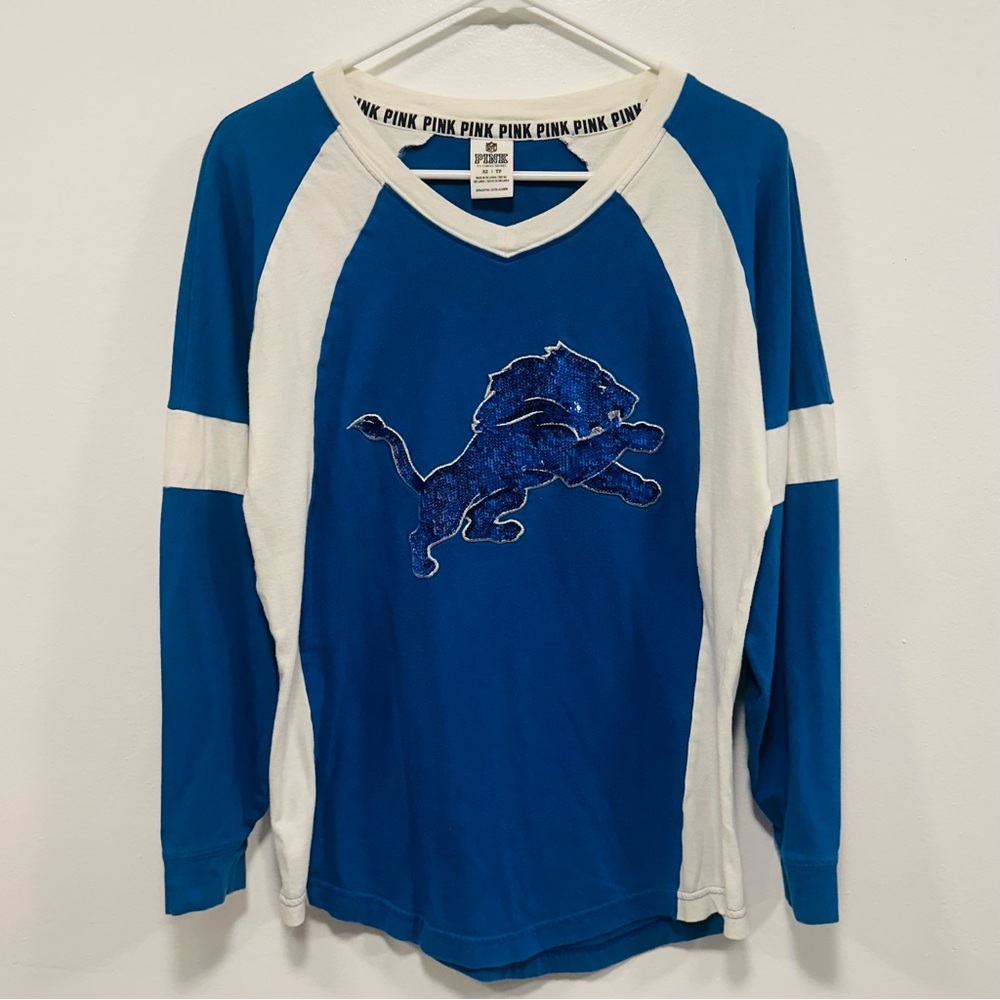 Victoria’s Secret pink Detroit lions nfl  sequin long sleeve shirt!